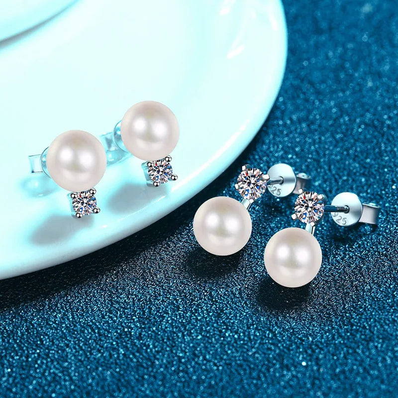 Boucles d'oreilles en perle avec moissanite de 0,30 carat, en argent sterling 925, parfaites pour offrir en cadeau, vue rapprochée