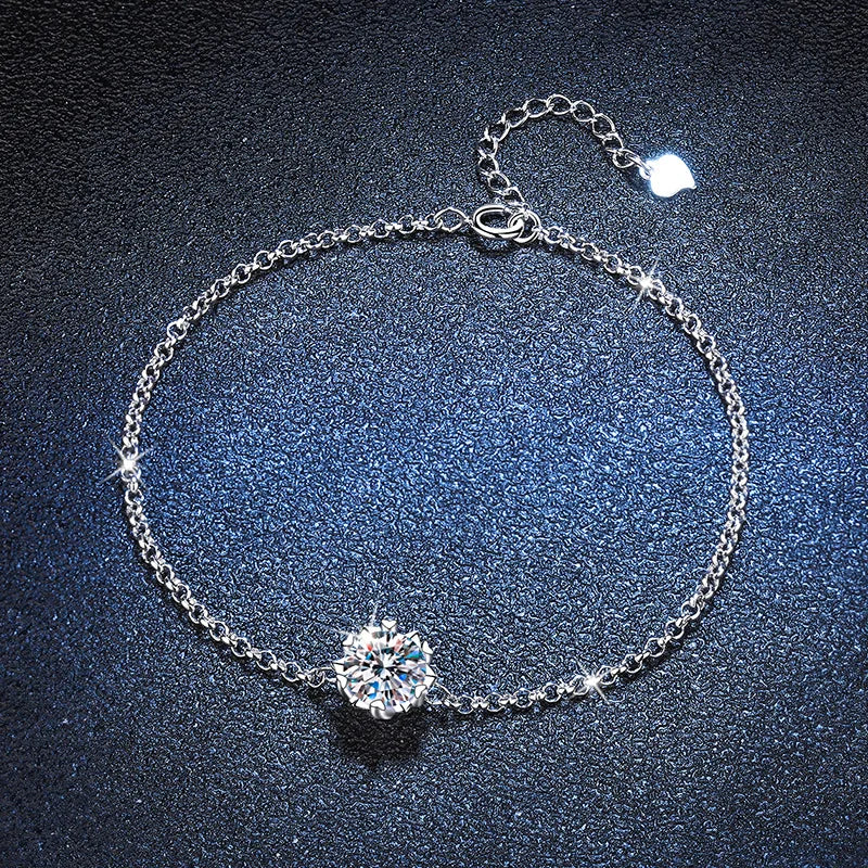 Bracelet Flocon de Neige en argent sterling 925 avec moissanite de 1 carat, idéal pour offrir en cadeau, vue complète des détails